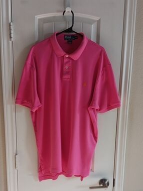 Vintage Polo Ralph Lauren Pink Mesh Polo Shirt Men's XL Short Sleeve Gold Pony